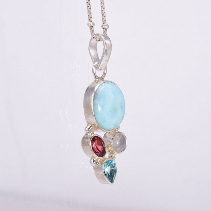 Pandantiv argint mix pietre larimar, topaz, granat, piatra lunii [2]
