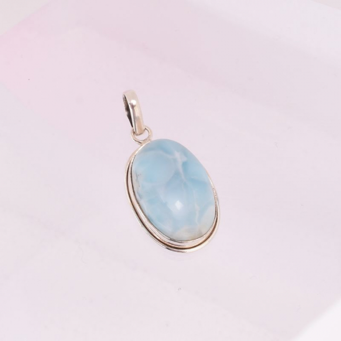 Pandantiv argint piatra larimar oval lucrat manual in India [4]