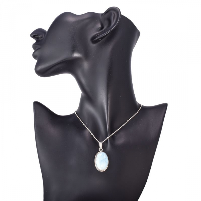 Pandantiv argint piatra larimar oval lucrat manual in India [3]