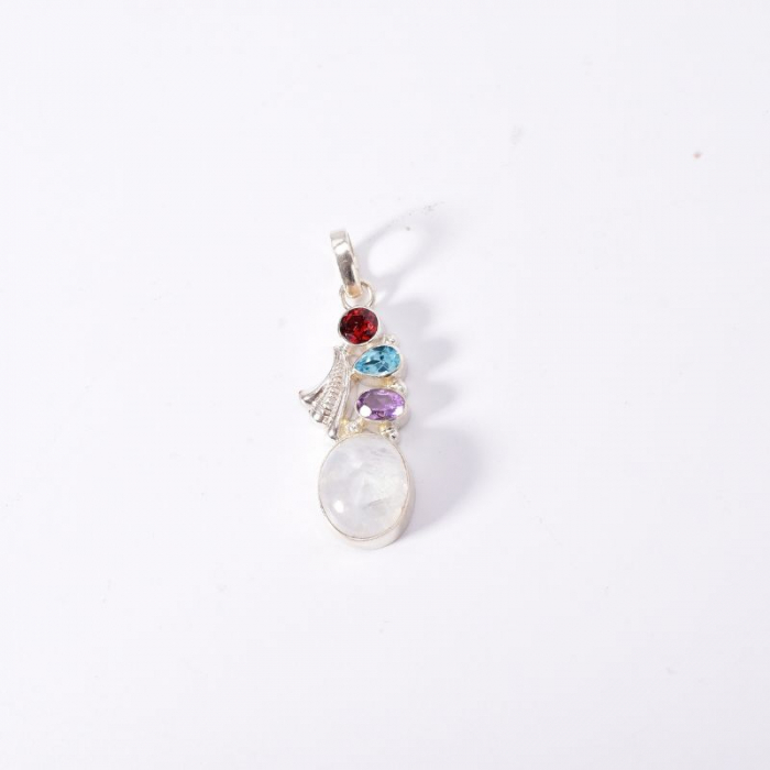 Pandantiv argint  - piatra lunii, granat, topaz, ametist [3]