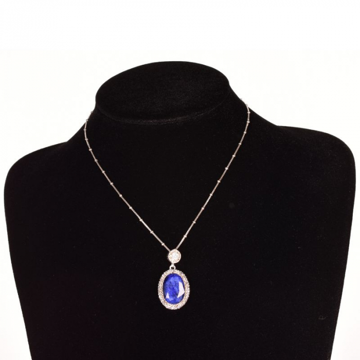 Pandantiv argint - rodiu, safir oval, CZ [4]