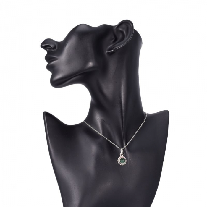 Pandantiv argint rotund jad verde, model funie rasucita [3]