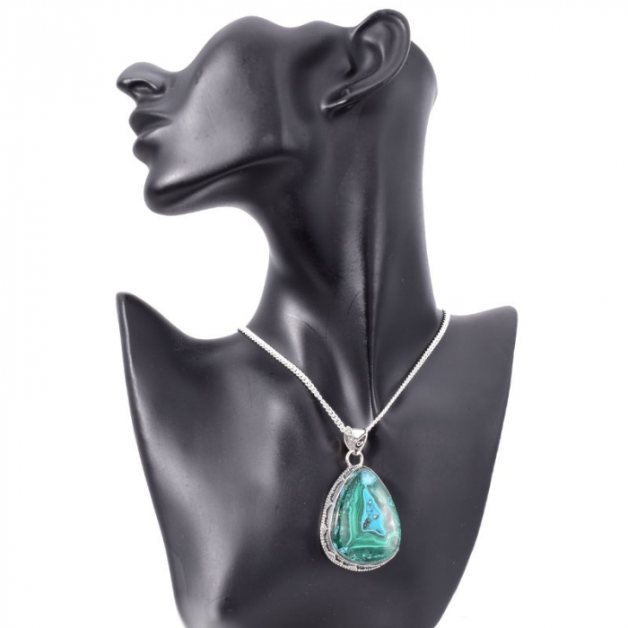 Pandantiv argint statement cu malachit-crisocola [2]