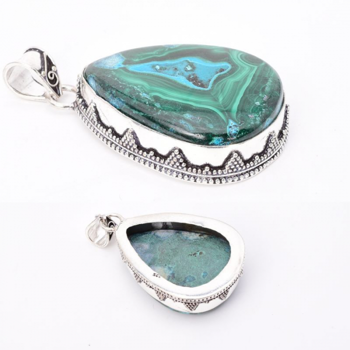 Pandantiv argint statement cu malachit-crisocola [4]