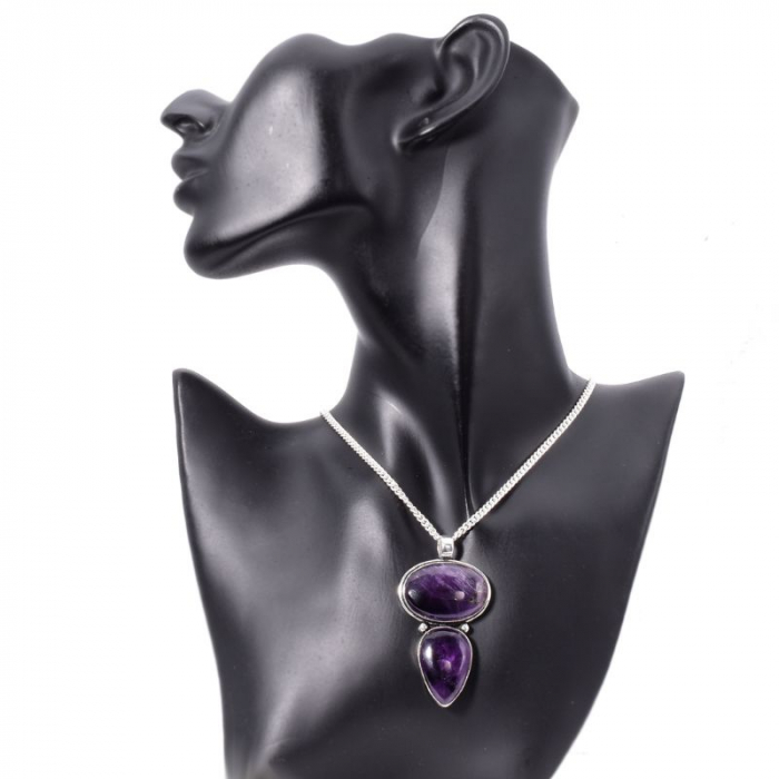 Pandantiv argint statement duo ametist [2]