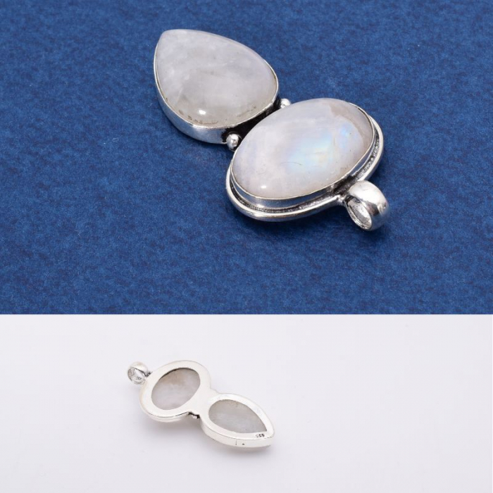 Pandantiv argint statement duo piatra lunii + CADOU lant argint [4]