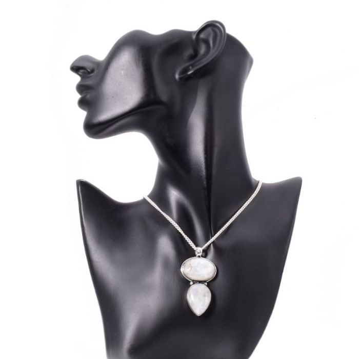 Pandantiv argint statement duo piatra lunii + CADOU lant argint [2]