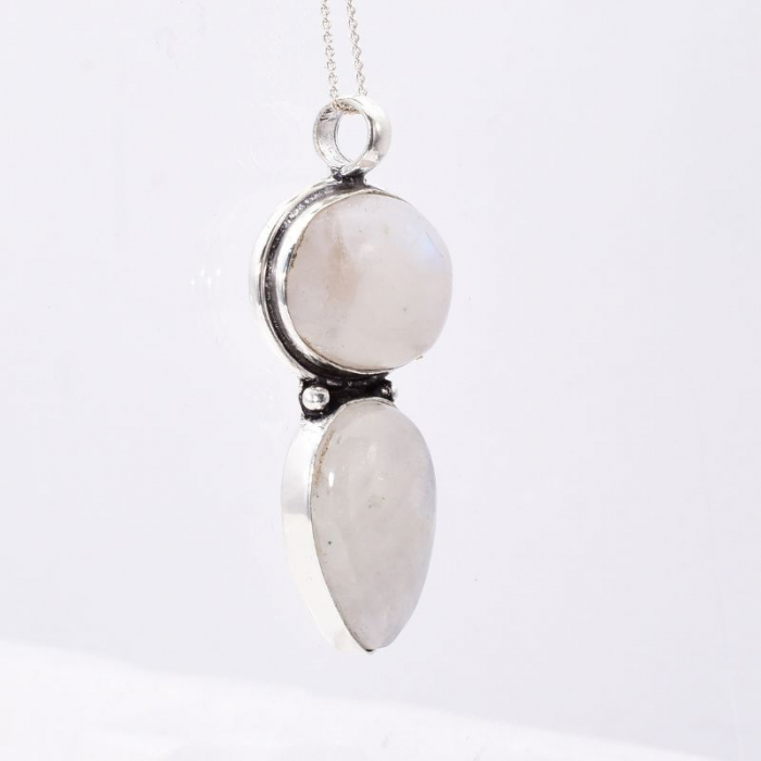 Pandantiv argint statement duo piatra lunii + CADOU lant argint [5]