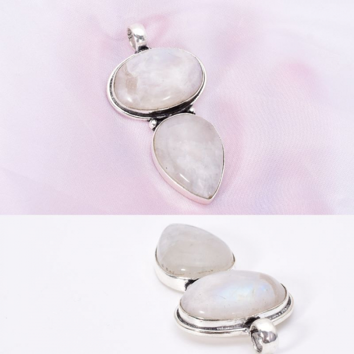 Pandantiv argint statement duo piatra lunii + CADOU lant argint [3]