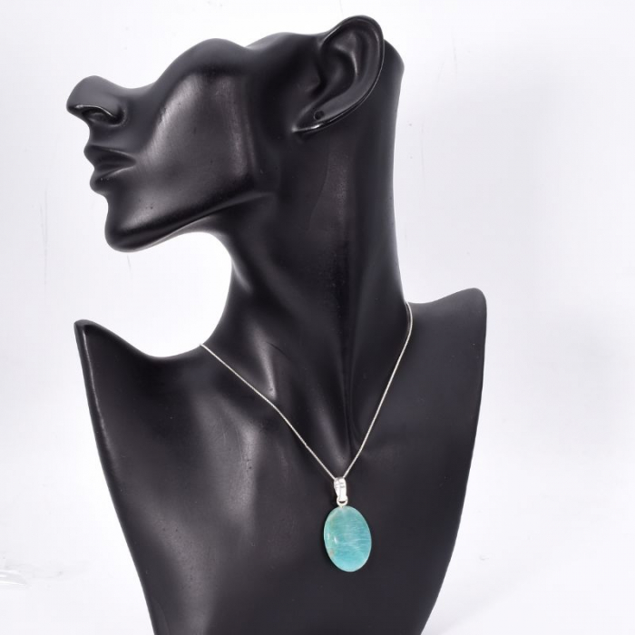 Pandantiv cu amazonit oval si anou din argint [2]