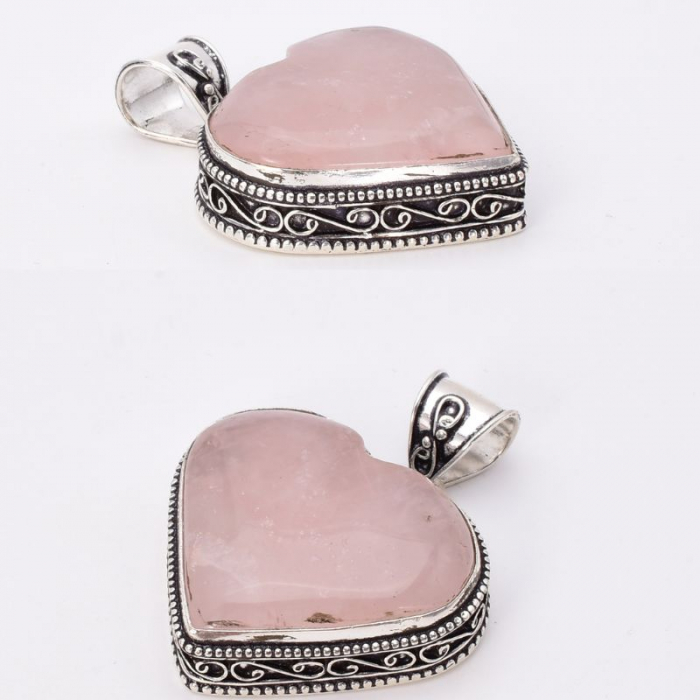 Pandantiv cu cuart roz din argint inima [3]