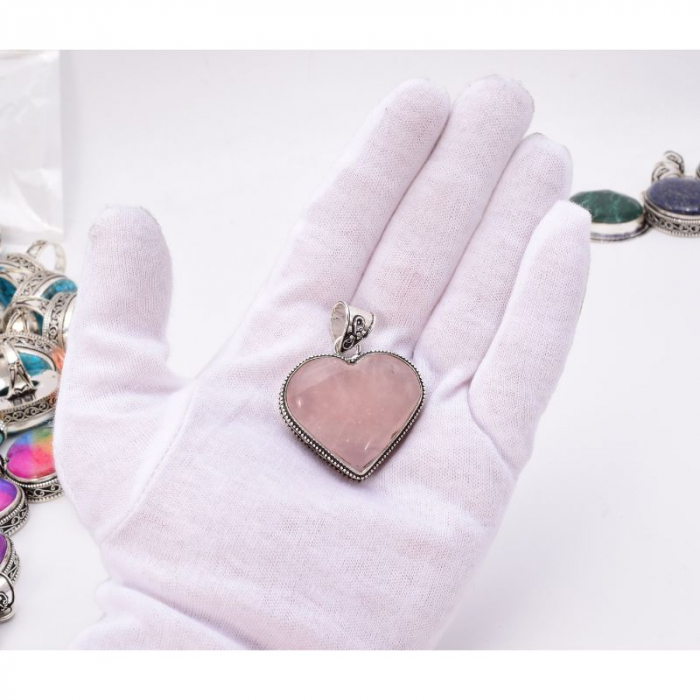 Pandantiv cu cuart roz din argint inima [2]