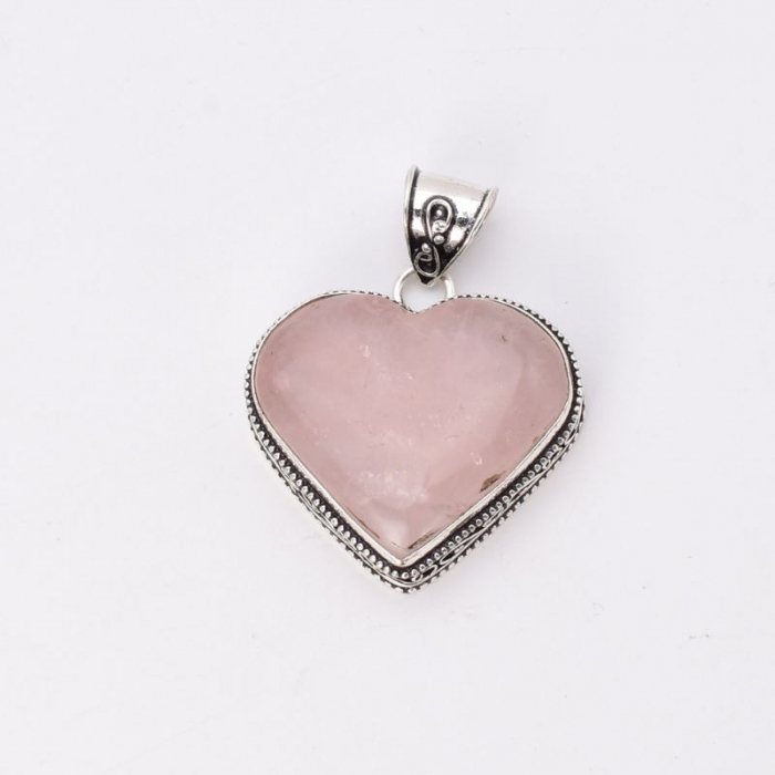 Pandantiv cu cuart roz din argint inima [5]