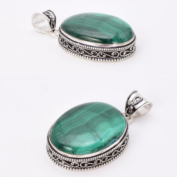 Pandantiv cu malachit din argint filigran oval [3]