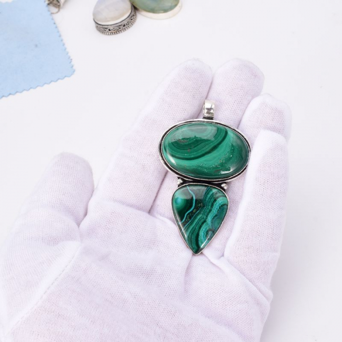 Pandantiv cu malachit x 2 din argint [2]