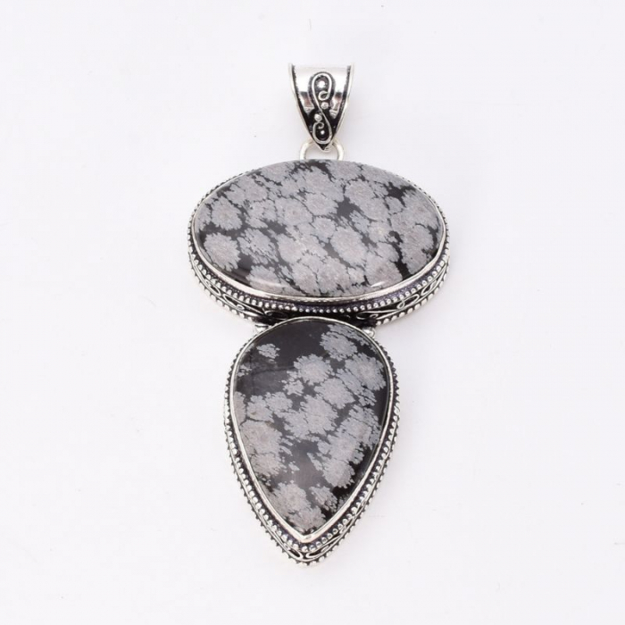 Pandantiv cu obsidian fulg de nea x 2 din argint filigran [4]