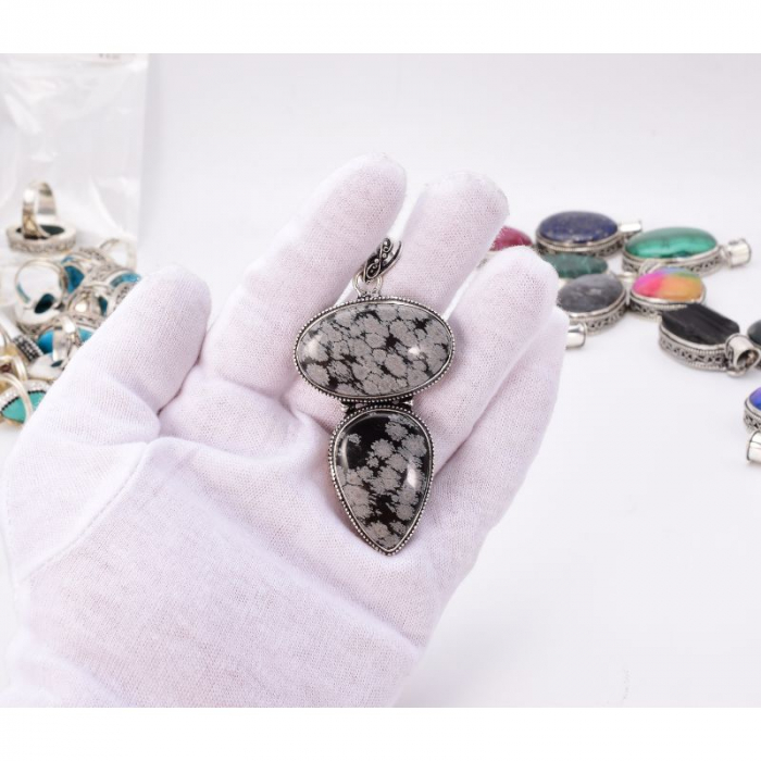 Pandantiv cu obsidian fulg de nea x 2 din argint filigran [2]