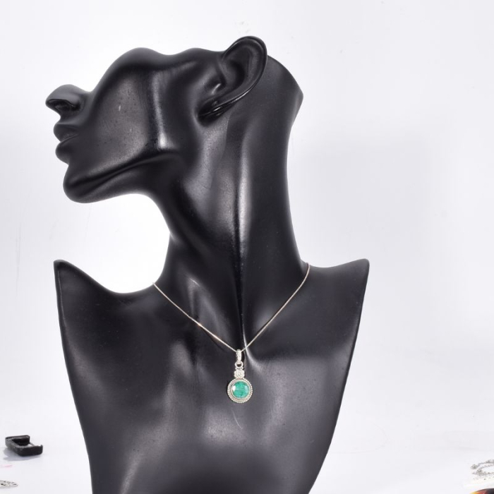 Pandantiv cu smarald rotund din argint 925 [2]