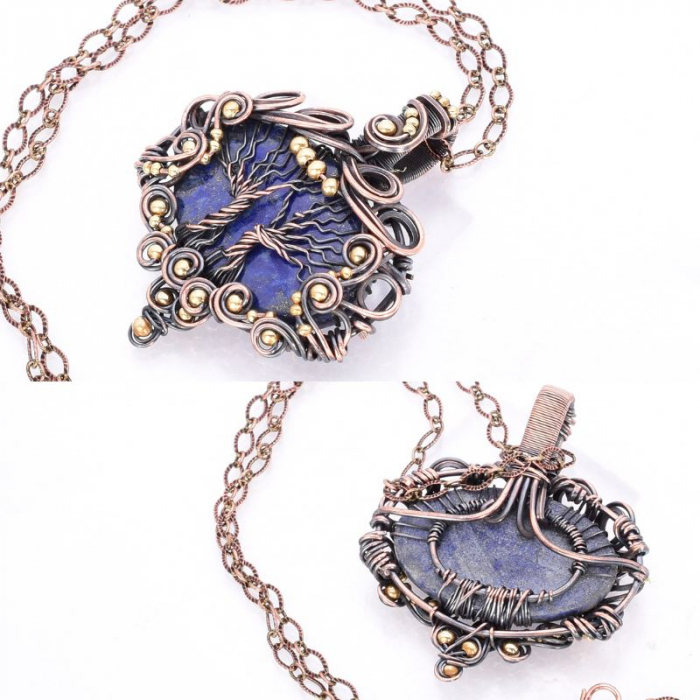 Pandantiv cupru cu lapis lazuli Copacul Vietii [3]