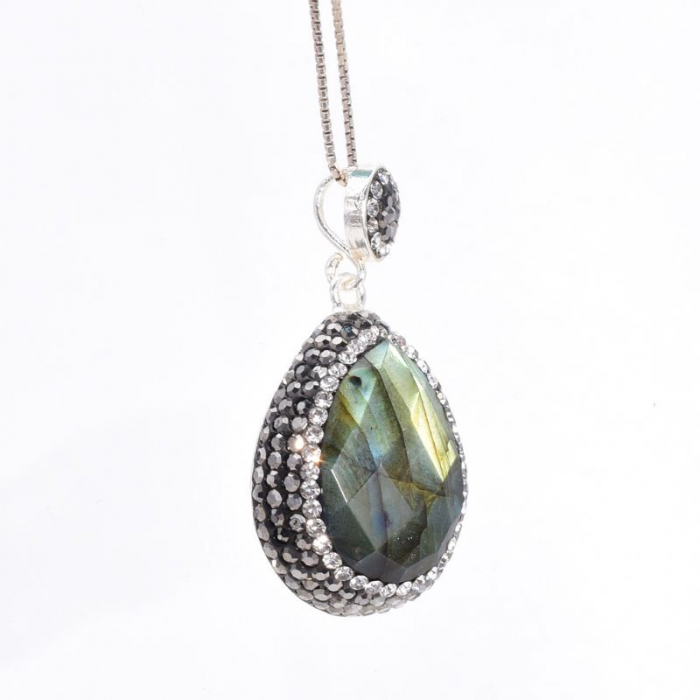 Pandantiv de argint cu labradorit, hematit, CZ [3]