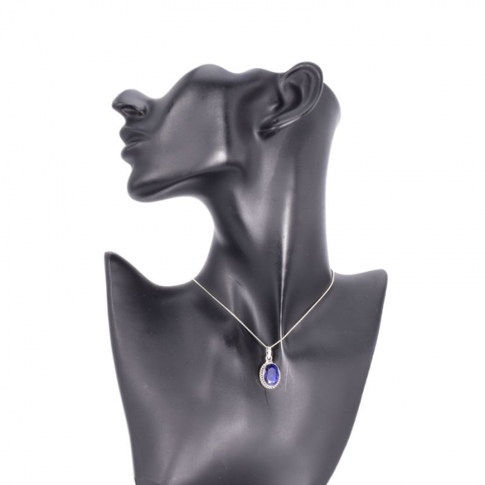 Pandantiv de argint oval cu safir albastru fatetat [4]