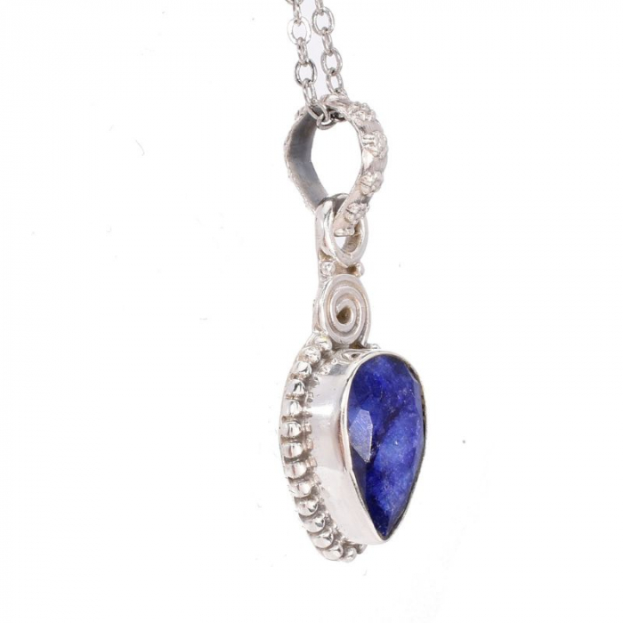 Pandantiv de argint, safir albastru, forma para, model rawa [2]
