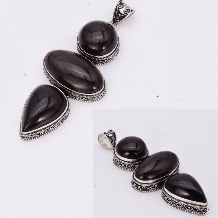 Pandantiv de argint Trio cu obsidian cu luciu auriu [4]