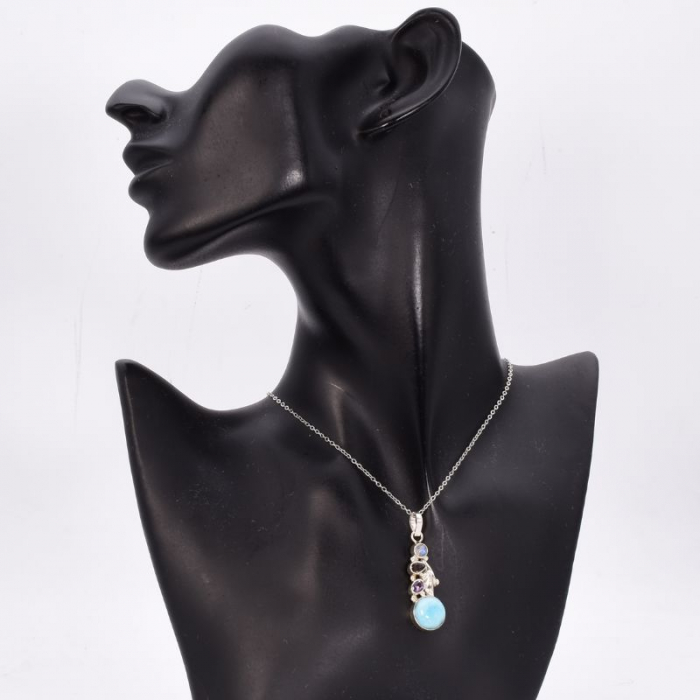 Pandantiv argint cu larimar, piatra lunii, cuart fumuriu si ametist [2]