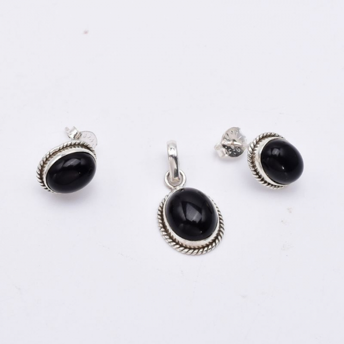 Set argint Cadou Pentru Ea cu piatra onix negru [2]