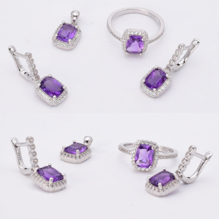 Set argint cu ametist si CZ - cercei, pandantiv, inel [3]