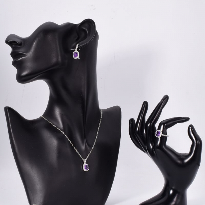 Set argint cu ametist si CZ - cercei, pandantiv, inel [2]