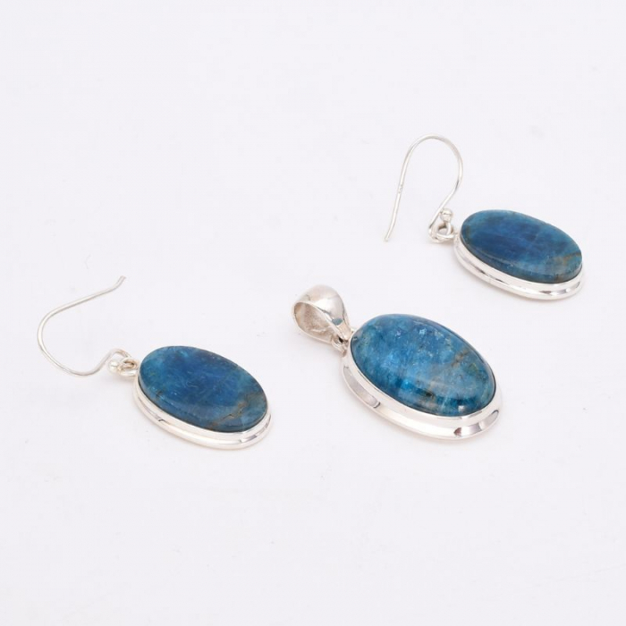 Set argint cu apatit albastru - cercei, pandantiv [2]