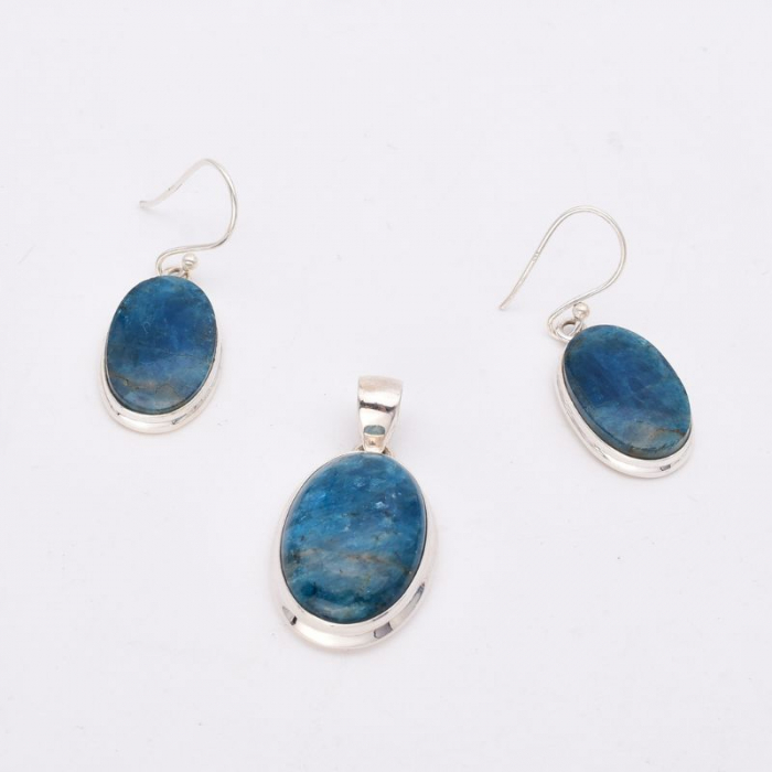 Set argint cu apatit albastru - cercei, pandantiv [3]