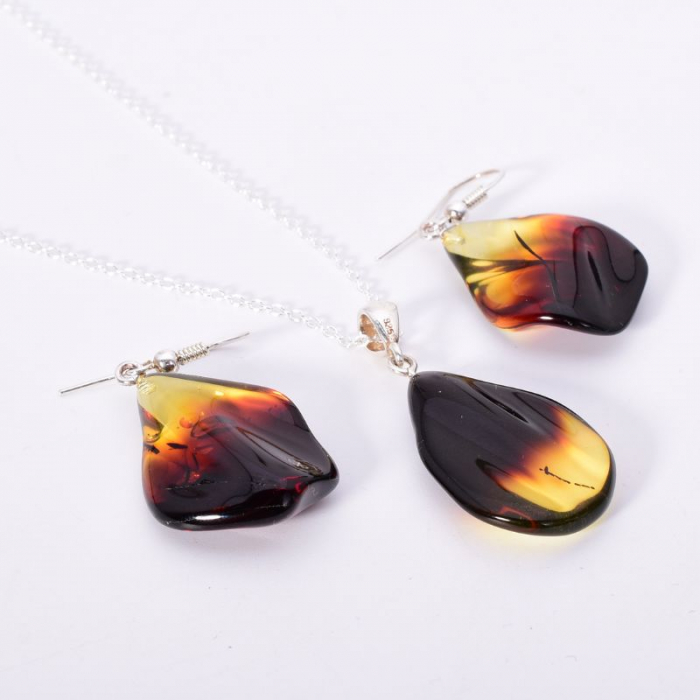 Set argint cu chihlimbar Ombre - cercei, pandantiv, lant [4]