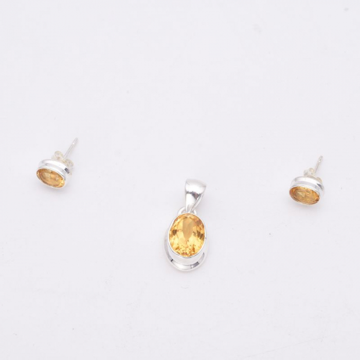 Set argint cu citrin oval - cercei si pandantiv [2]