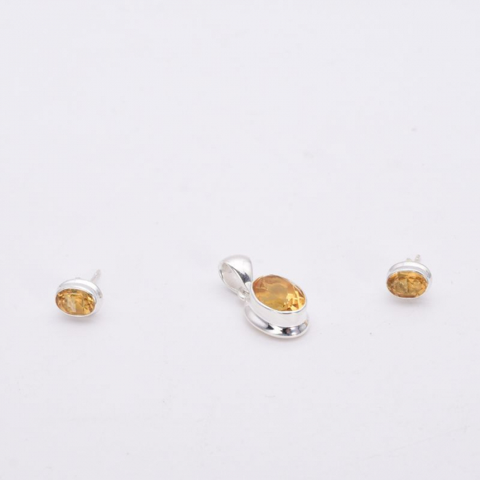 Set argint cu citrin oval - cercei si pandantiv [3]