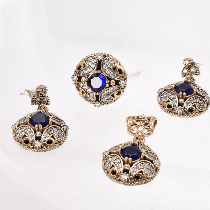 Set argint cu cubic zirconia albastre, albe rotund [3]