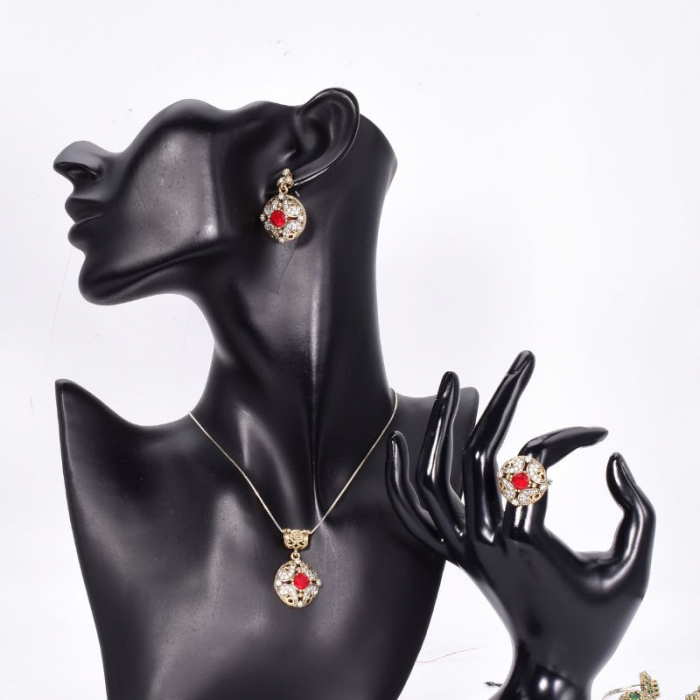 Set argint cu cubic zirconia rosu, alb rotund - model otoman [2]