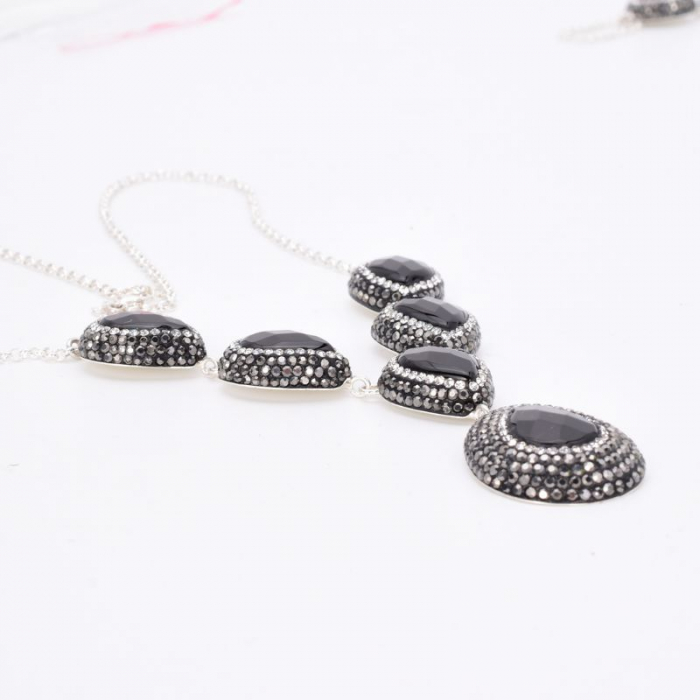 Set argint cu onix, hematit si CZ - cercei si colier [4]