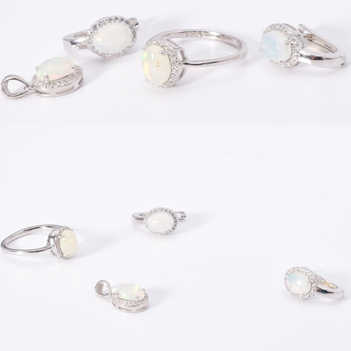 Set argint cu opal etiopian si cubic zirconia - cercei, pandantiv, inel [3]