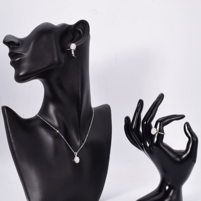 Set argint cu opal etiopian si cubic zirconia - cercei, pandantiv, inel [2]
