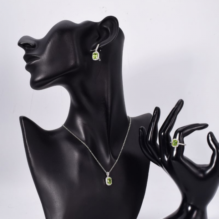 Set argint cu peridot si CZ - cercei, pandantiv, inel [3]