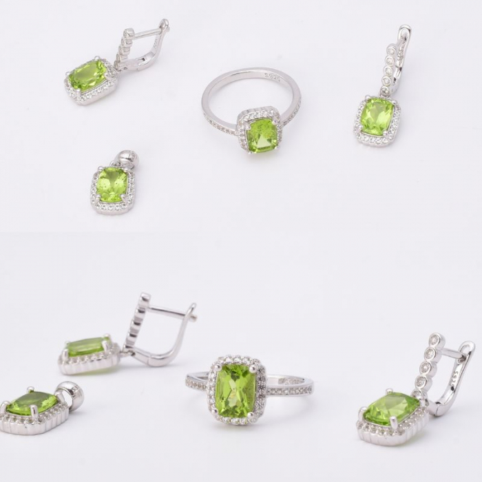 Set argint cu peridot si CZ - cercei, pandantiv, inel [2]