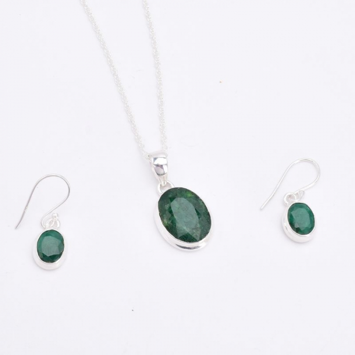 Set argint cu smarald natural - cercei, pandantiv, lantisor [2]