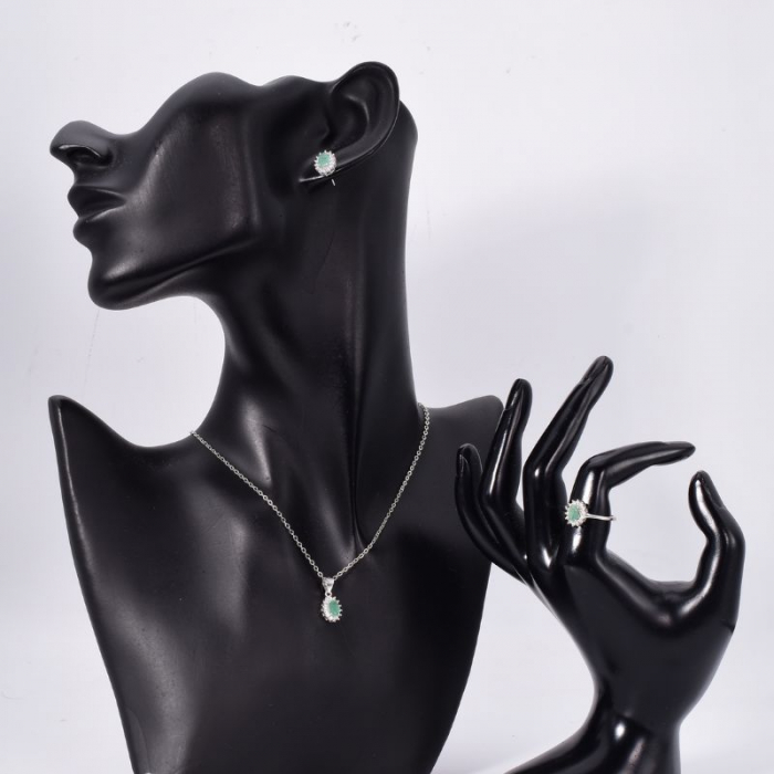 Set argint cu smarald natural si CZ - cercei, pandantiv, inel [2]