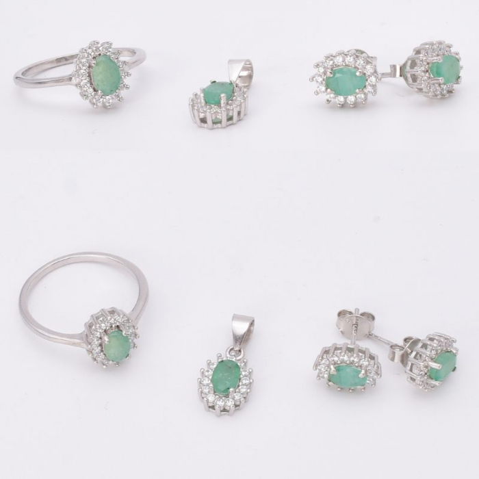 Set argint cu smarald natural si CZ - cercei, pandantiv, inel [3]