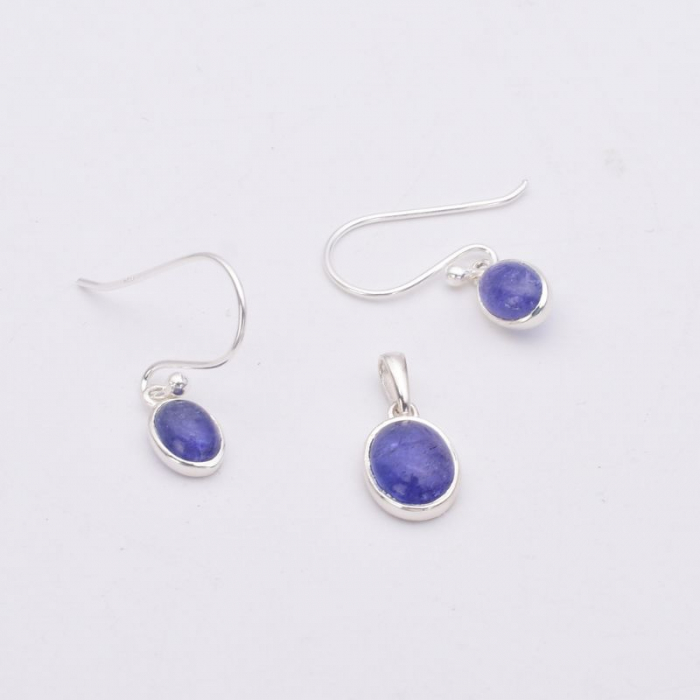 Set argint cu tanzanit oval - cercei si pandantiv [3]