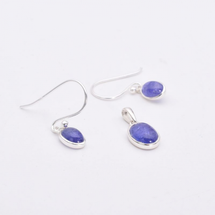 Set argint cu tanzanit oval - cercei si pandantiv [2]