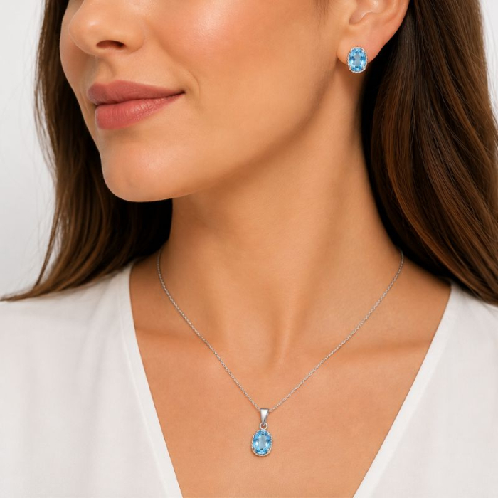 Set argint cu topaz albastru natural - cercei, pandantiv [2]