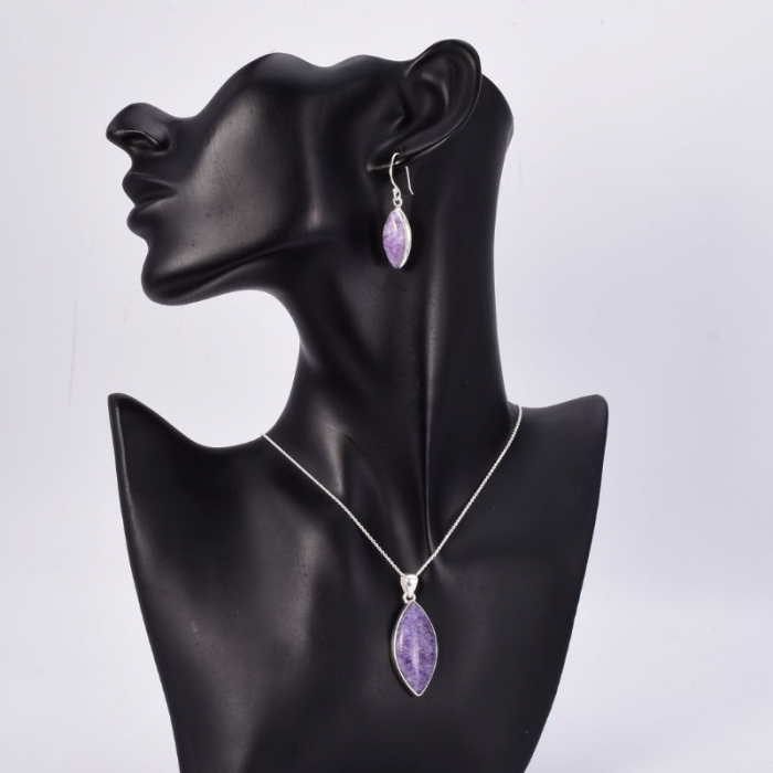 Set argint dama cu lepidolit - cercei, pandantiv, lantisor [3]